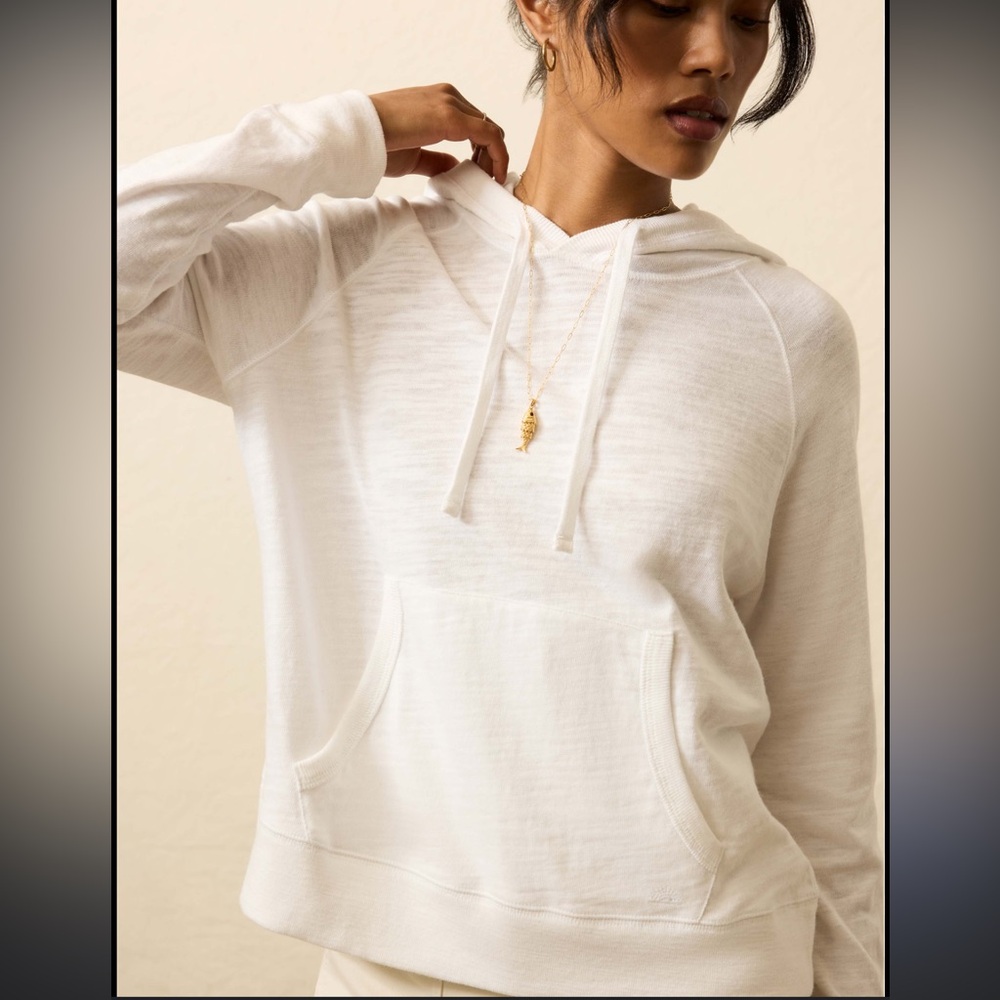 Faherty Ivory Slub Pullover Hoodie